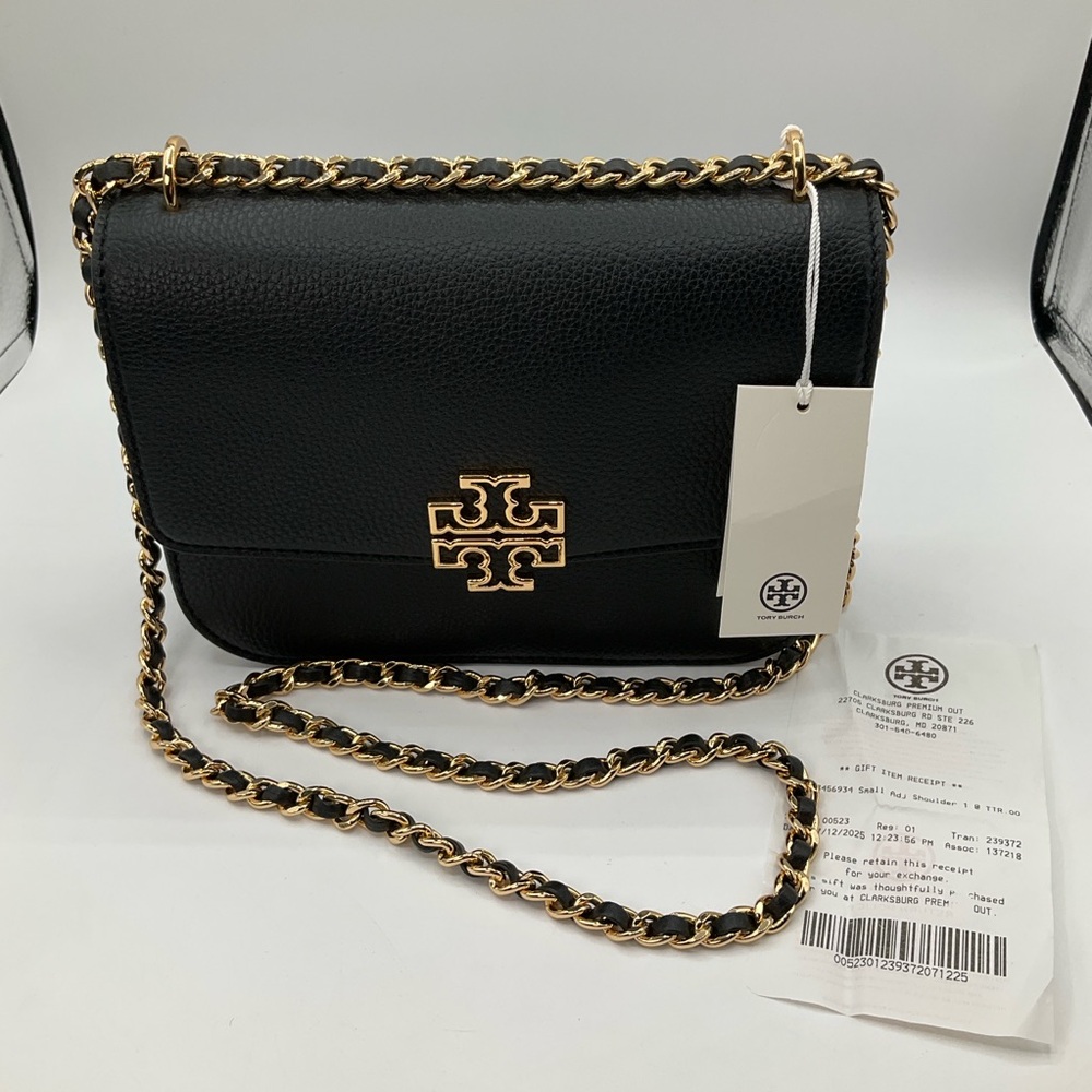 NEW Tory Burch Britten Small Black and Gold Toned Chain Crossbody Bag Purse